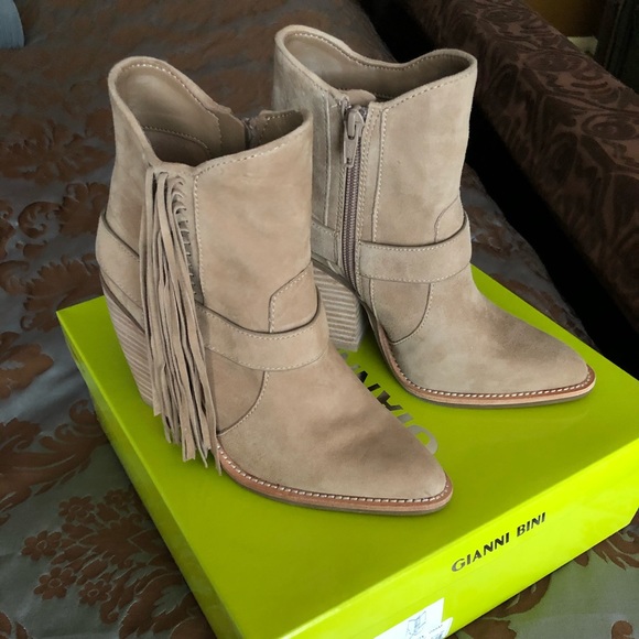 Gianni Bini Shoes - Gianni Bini tan suede bootie with fringe